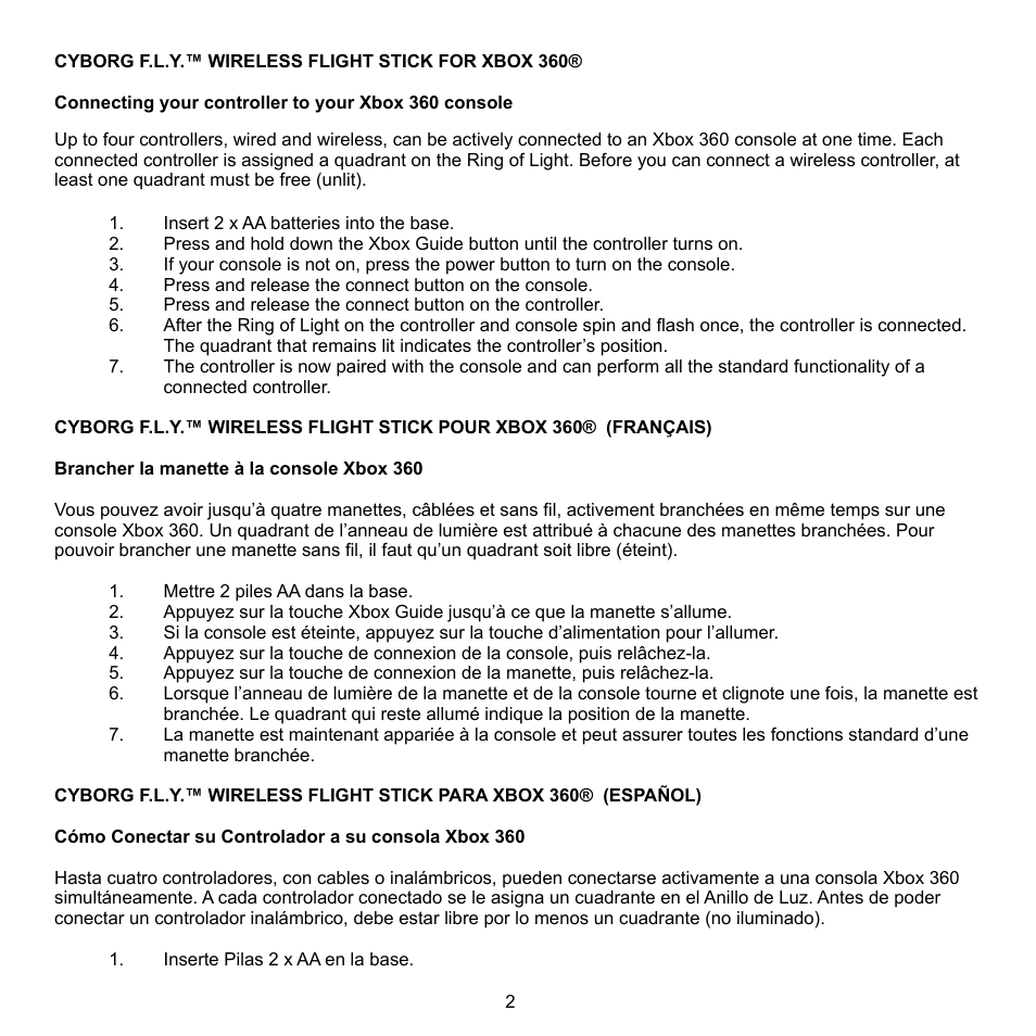 Cyborg F.L.Y 9 for Xbox 360 User Manual | Page 2 / 20