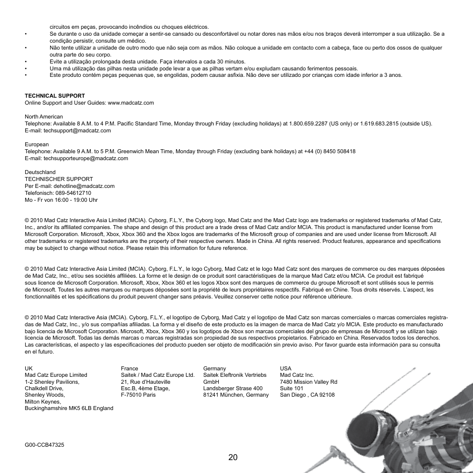 Cyborg F.L.Y 9 for Xbox 360 User Manual | Page 20 / 20