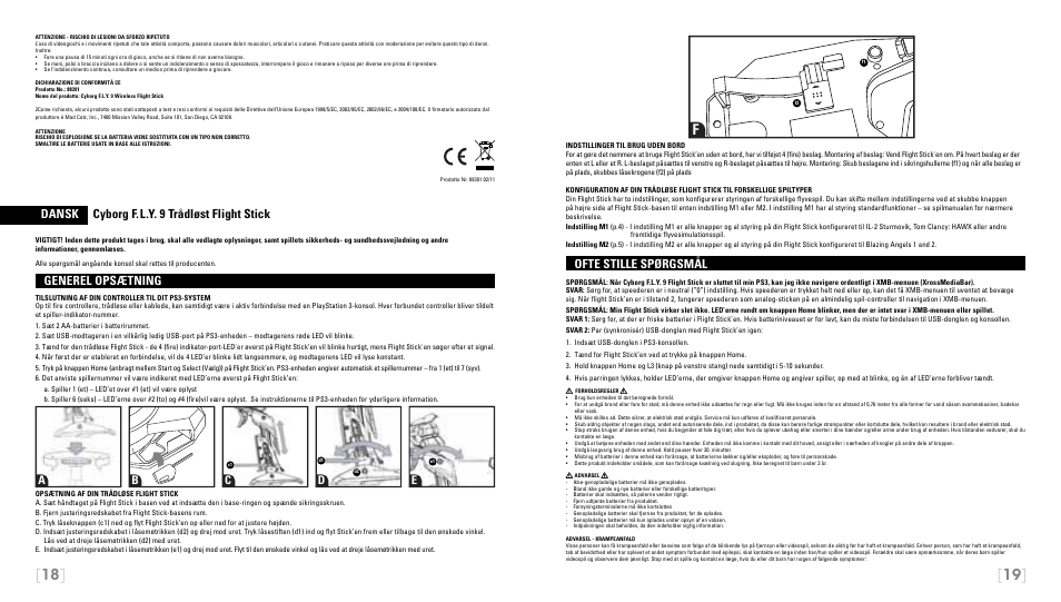 Dansk cyborg f.l.y. 9 trådløst flight stick, Generel opsætning, Ofte stille spørgsmål | Ab c d e | Cyborg F.L.Y 9 for PS3 User Manual | Page 10 / 13