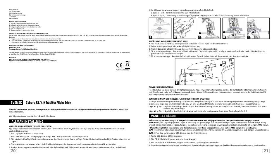 Vanliga frågor, Svensk cyborg f.l.y. 9 trådlöst flight stick, Allmän inställning | Ab c d e | Cyborg F.L.Y 9 for PS3 User Manual | Page 11 / 13