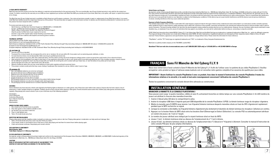 Français sans fil manche de vol cyborg f.l.y. 9, Installation générale, Ab c d e | Cyborg F.L.Y 9 for PS3 User Manual | Page 4 / 13