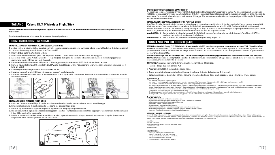 Italiano cyborg f.l.y. 9 wireless flight stick, Configurazione generale, Domande più frequenti (faq) | Ab c d e | Cyborg F.L.Y 9 for PS3 User Manual | Page 9 / 13