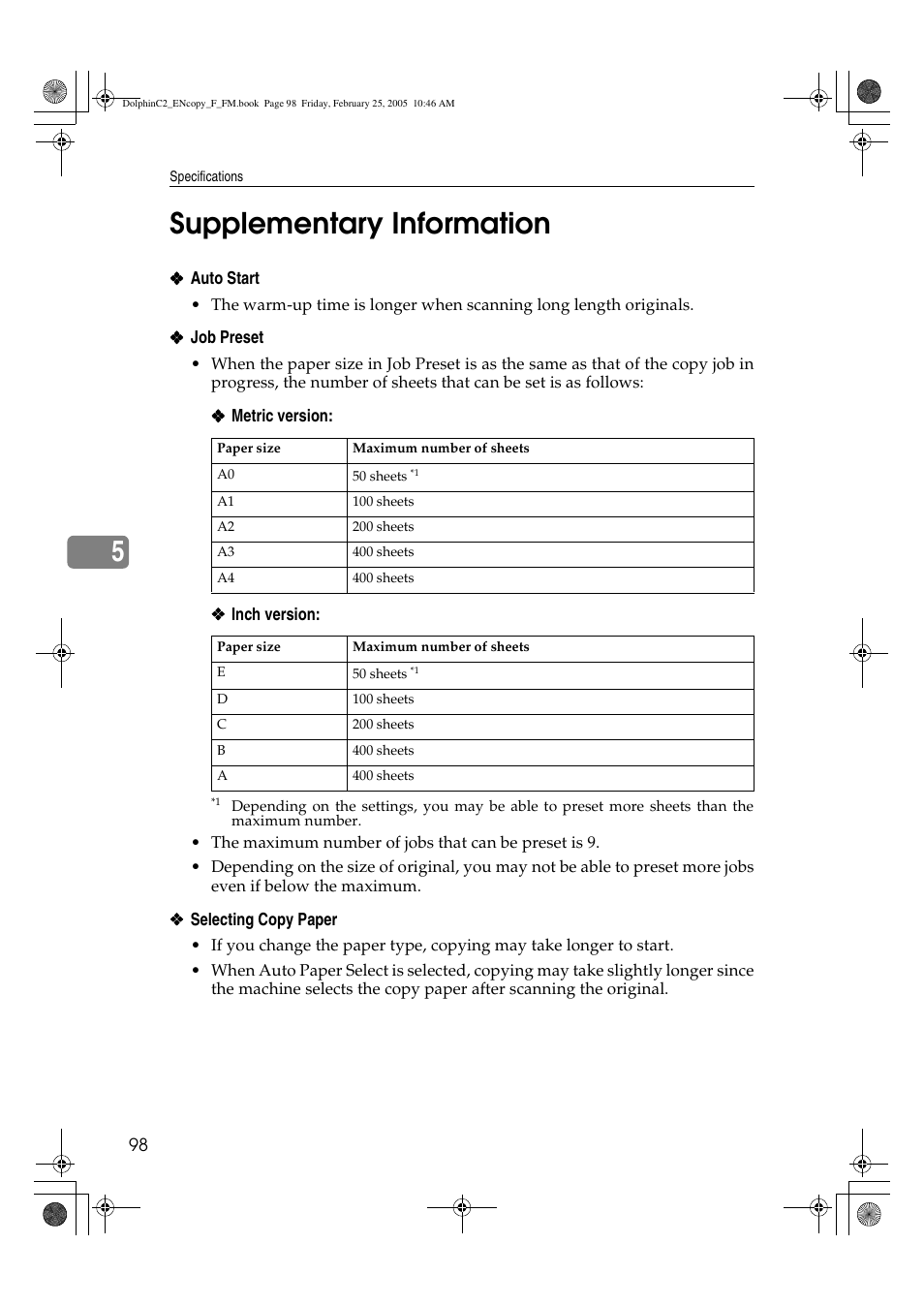 5supplementary information | Savin 4800WD User Manual | Page 108 / 124