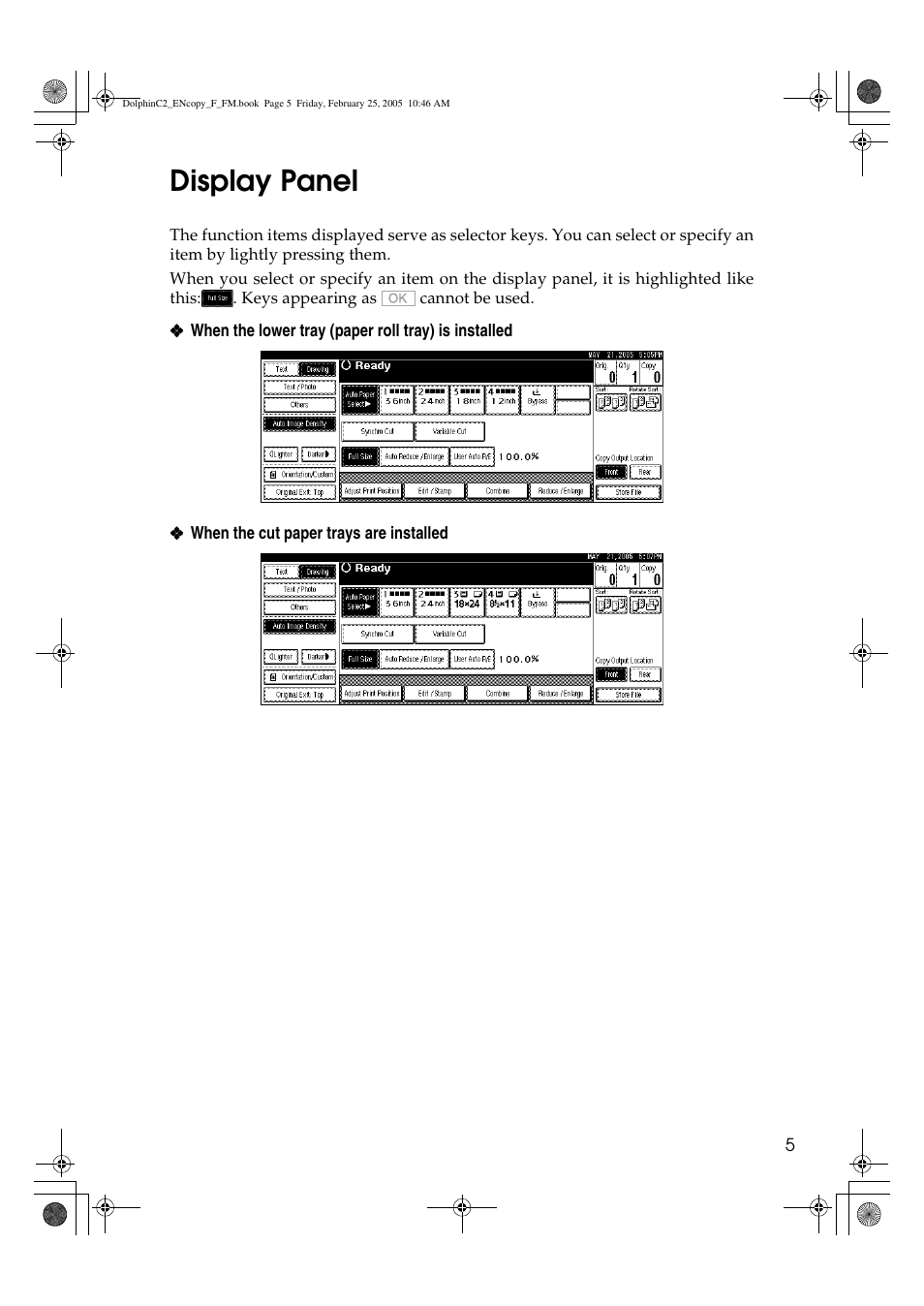 Display panel | Savin 4800WD User Manual | Page 15 / 124