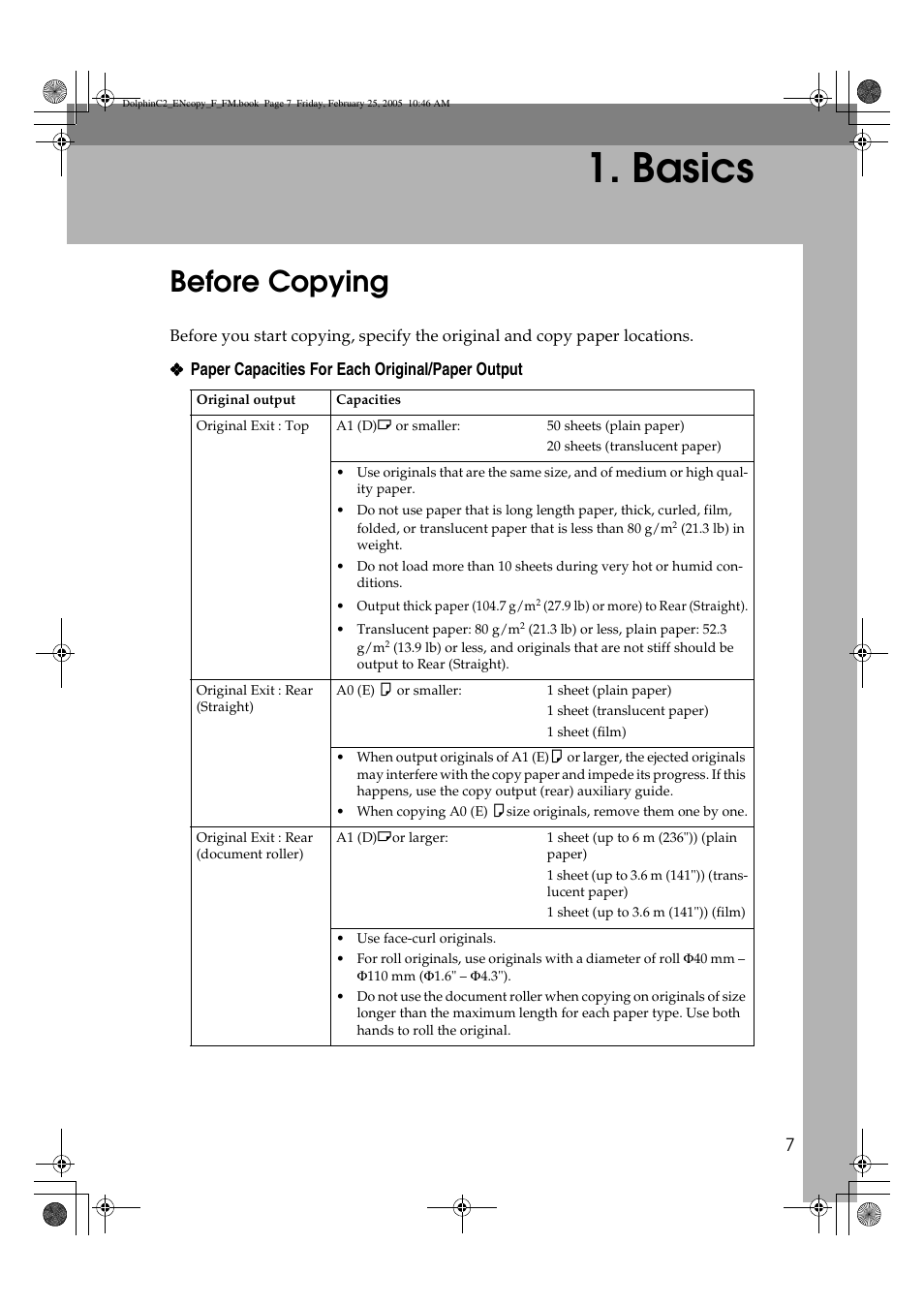 Basics, Before copying | Savin 4800WD User Manual | Page 17 / 124