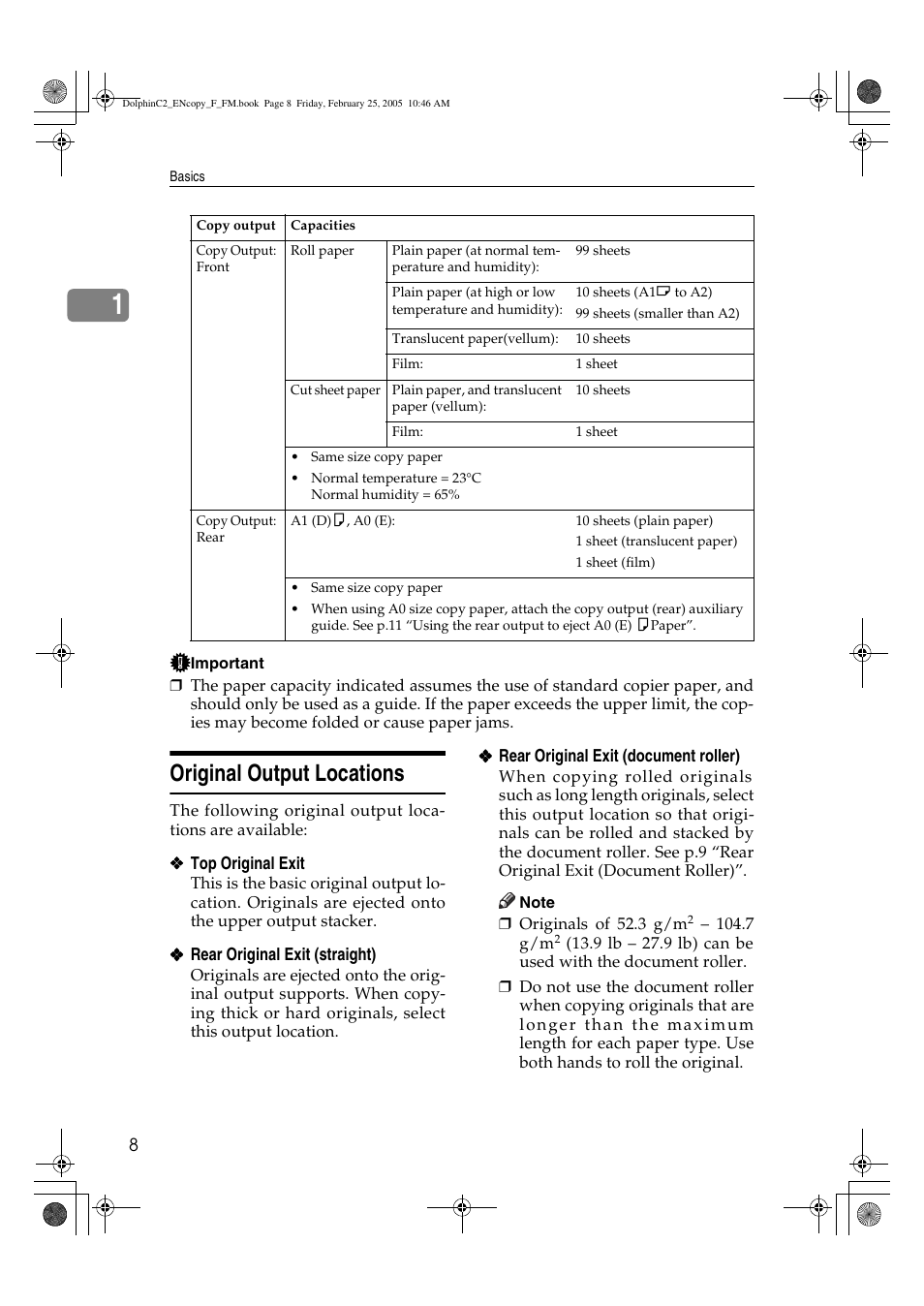 Original output locations | Savin 4800WD User Manual | Page 18 / 124