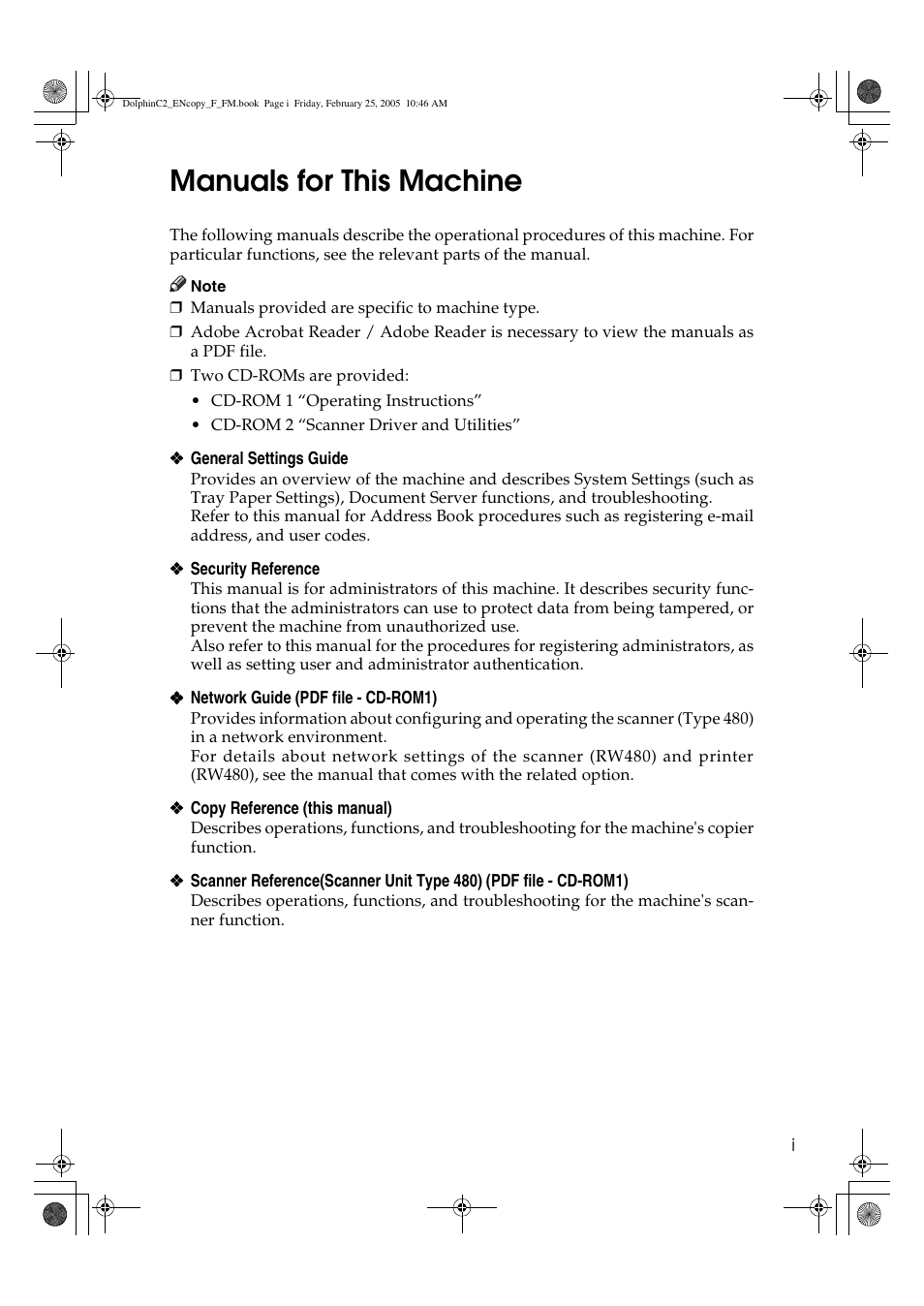 Manuals for this machine | Savin 4800WD User Manual | Page 3 / 124