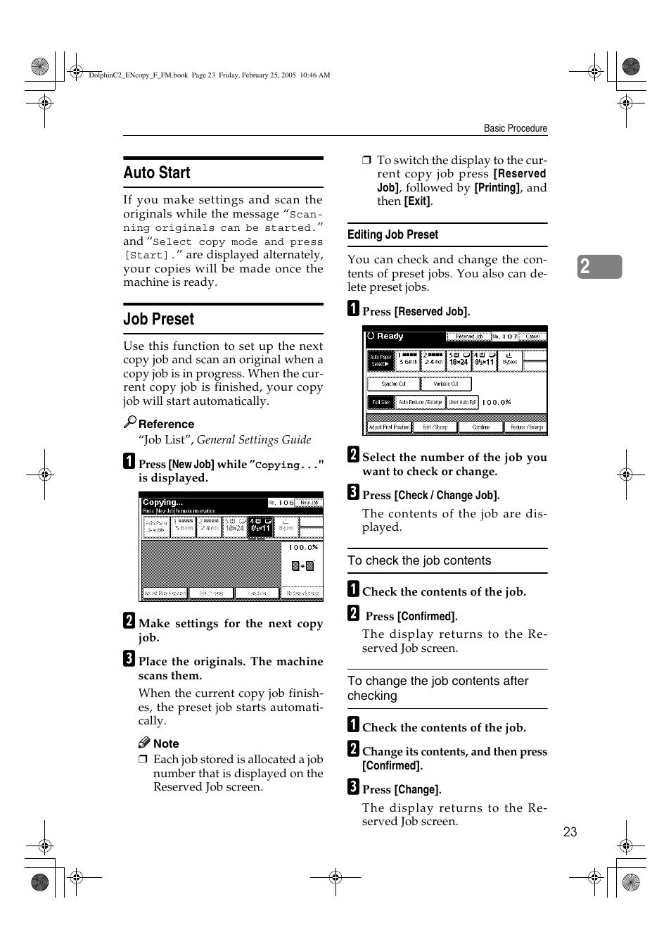 Auto start, Job preset | Savin 4800WD User Manual | Page 33 / 124