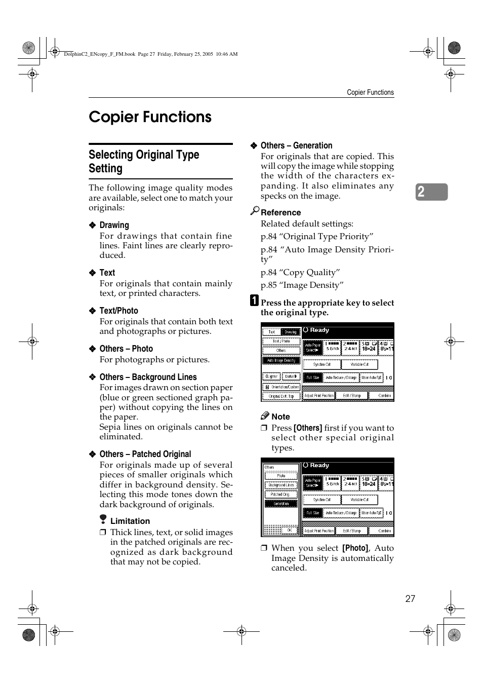 2copier functions, Selecting original type setting | Savin 4800WD User Manual | Page 37 / 124