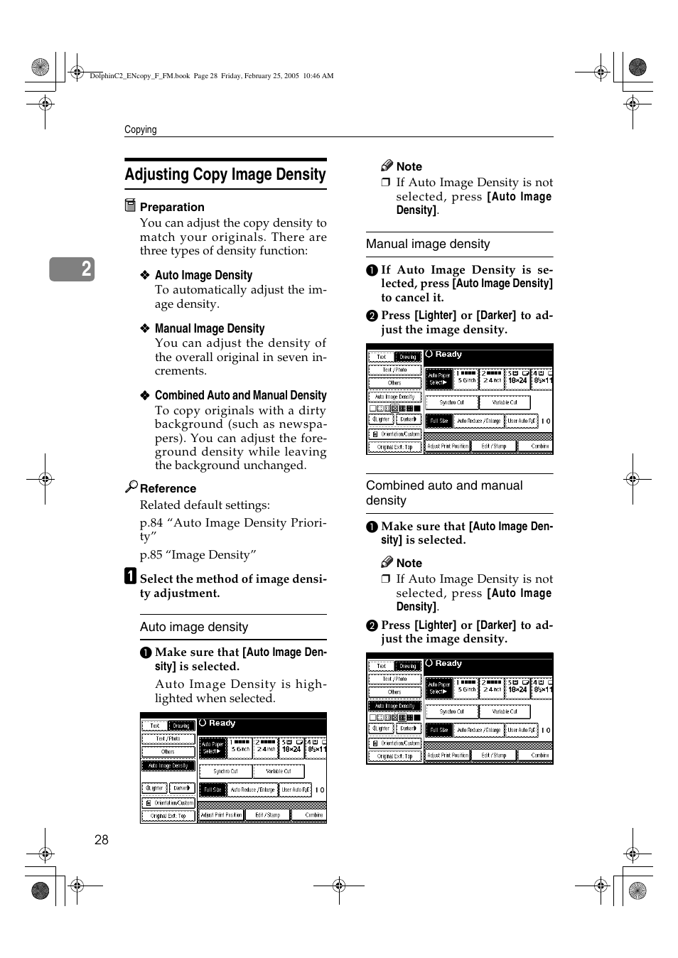 Adjusting copy image density | Savin 4800WD User Manual | Page 38 / 124