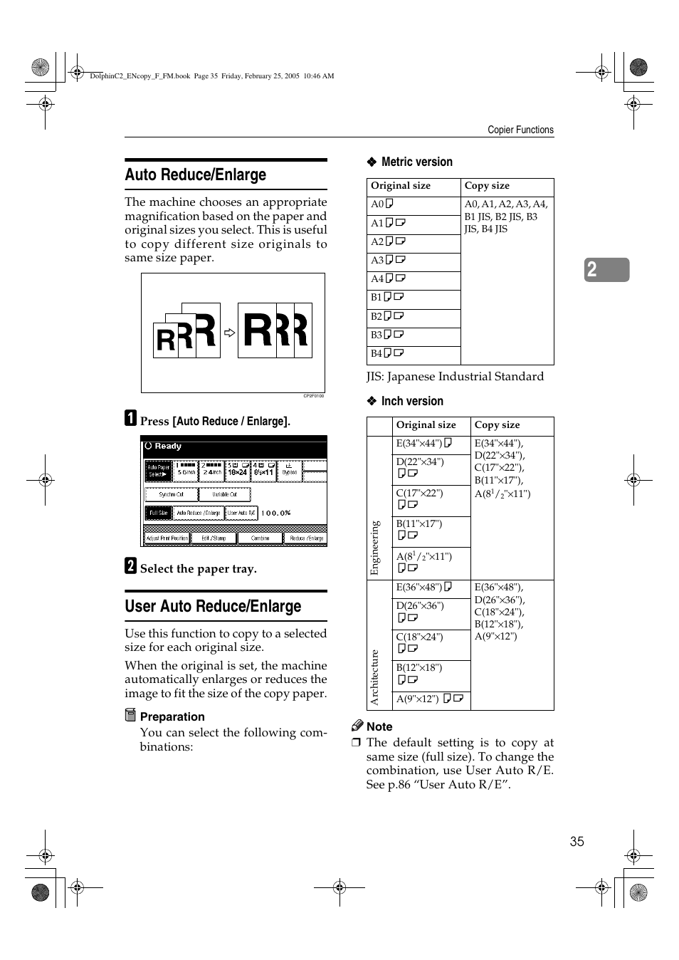 Auto reduce/enlarge, User auto reduce/enlarge | Savin 4800WD User Manual | Page 45 / 124