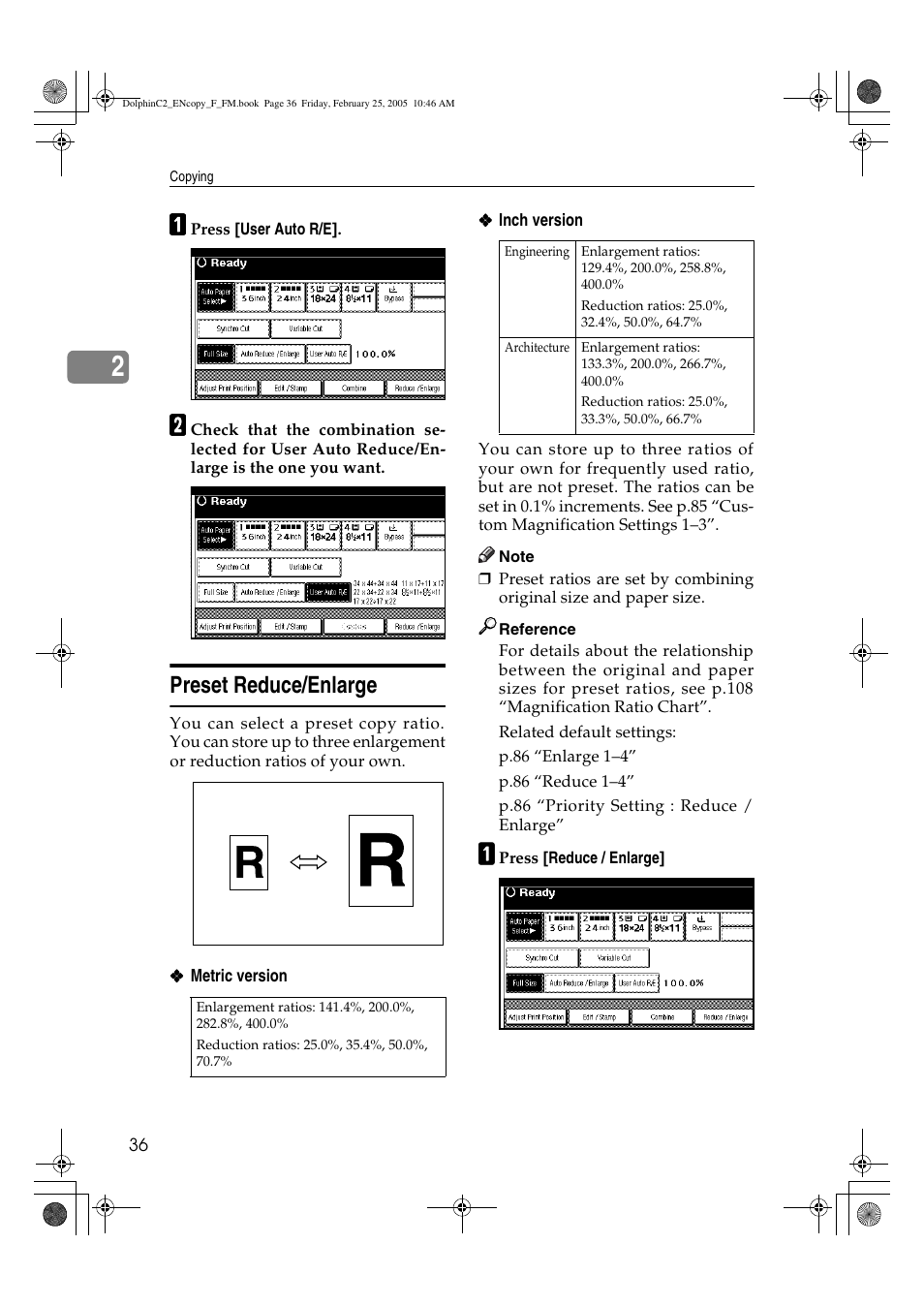 Preset reduce/enlarge | Savin 4800WD User Manual | Page 46 / 124