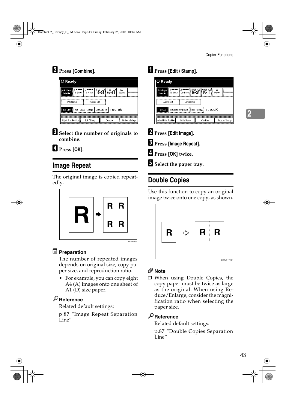 Image repeat, Double copies | Savin 4800WD User Manual | Page 53 / 124