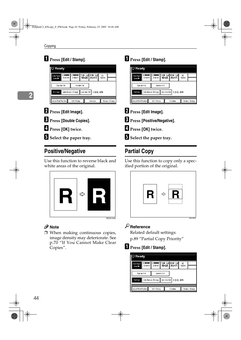 Positive/negative, Partial copy | Savin 4800WD User Manual | Page 54 / 124