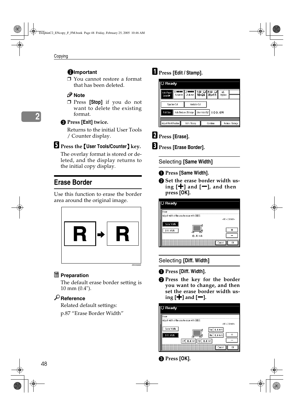 Erase border | Savin 4800WD User Manual | Page 58 / 124