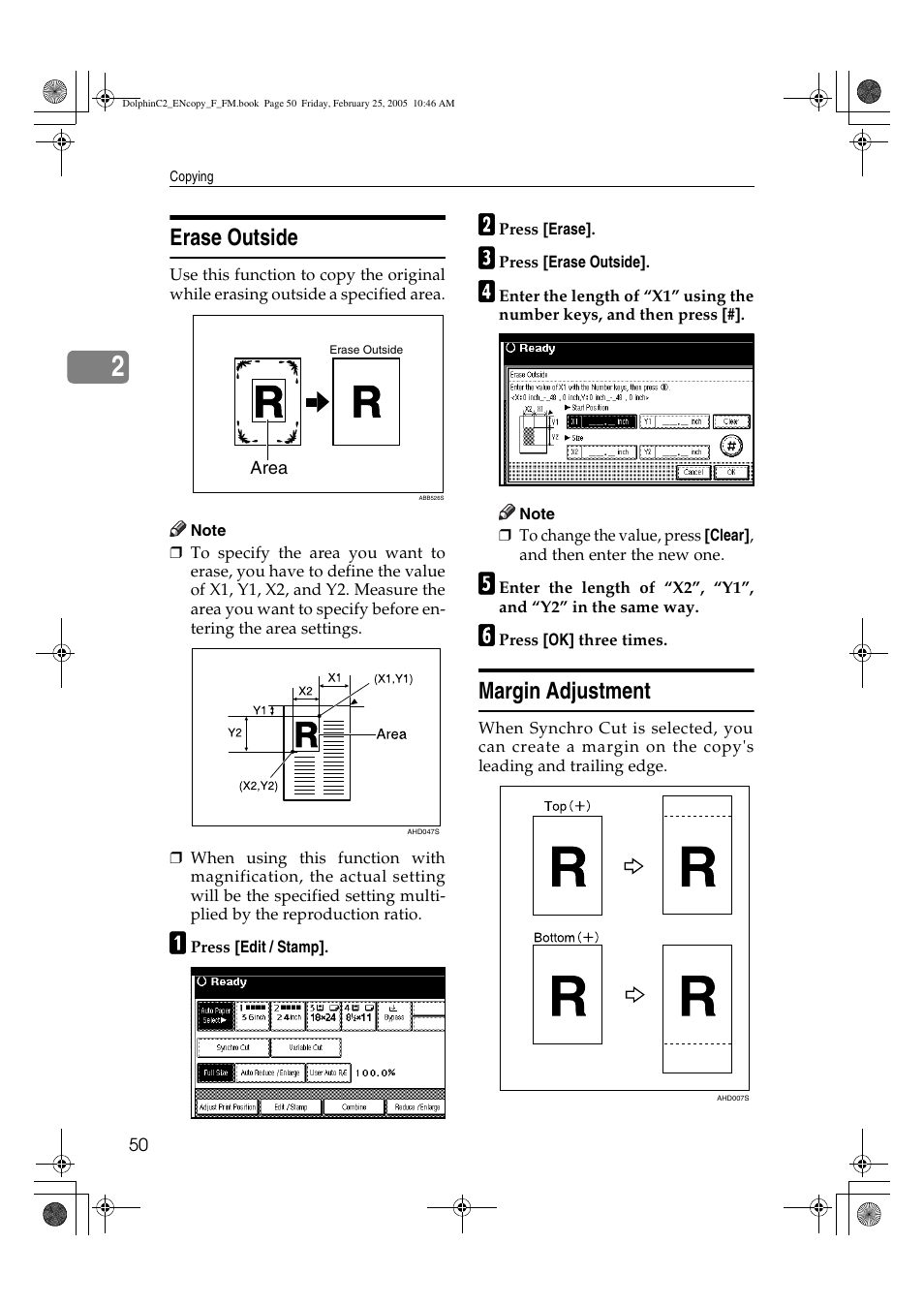 Erase outside, Margin adjustment | Savin 4800WD User Manual | Page 60 / 124