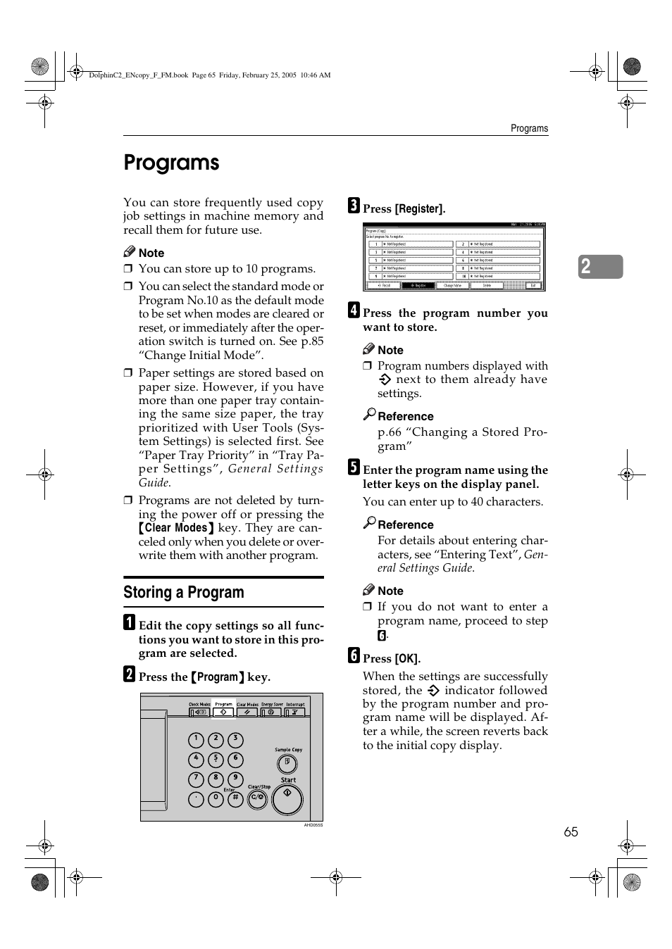 2programs, Storing a program | Savin 4800WD User Manual | Page 75 / 124