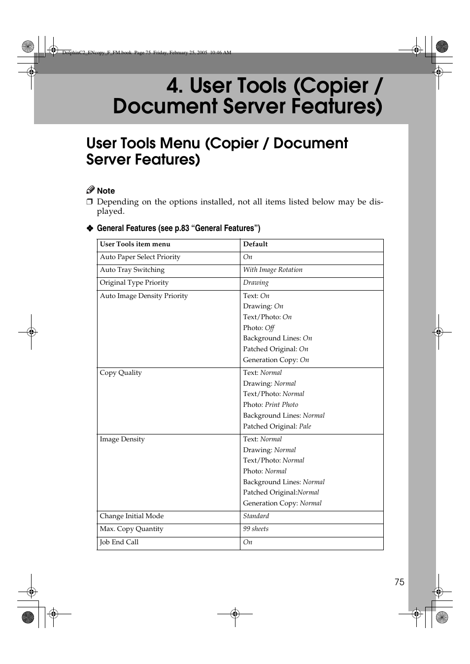 User tools (copier / document server features) | Savin 4800WD User Manual | Page 85 / 124