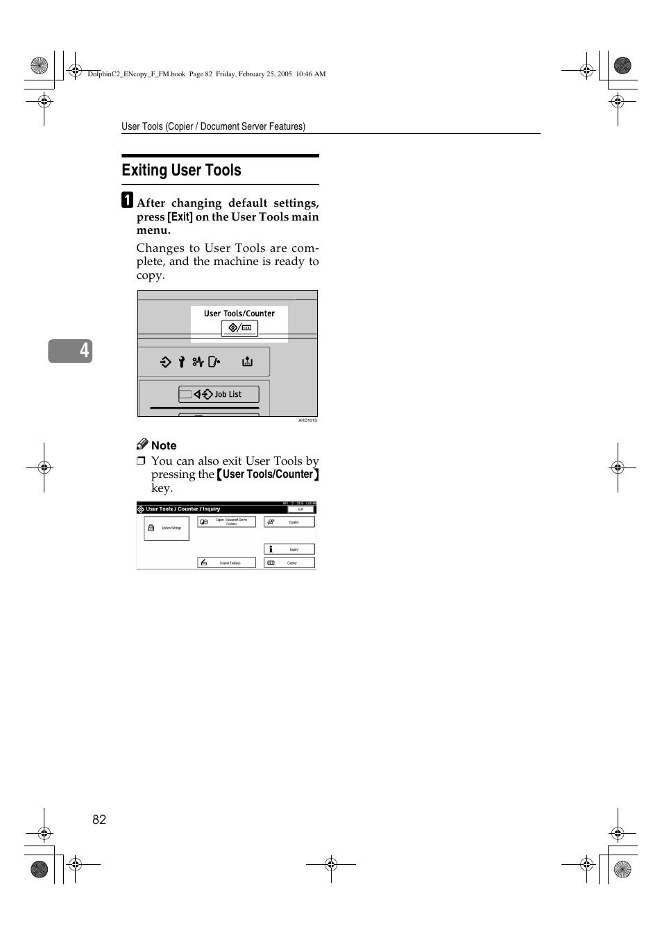 Exiting user tools | Savin 4800WD User Manual | Page 92 / 124