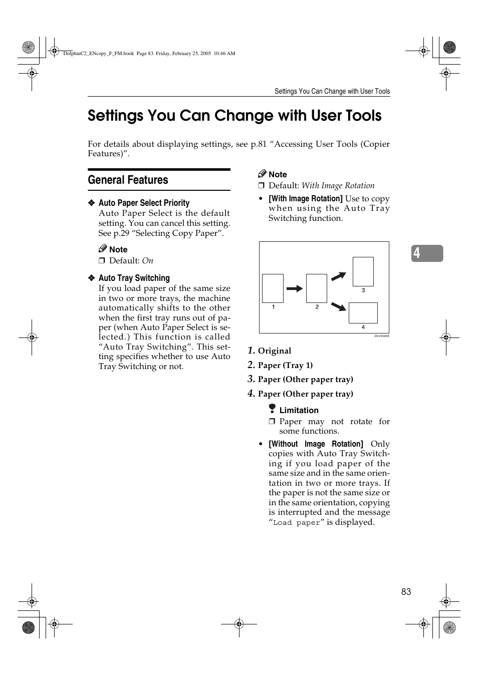 4settings you can change with user tools, General features | Savin 4800WD User Manual | Page 93 / 124