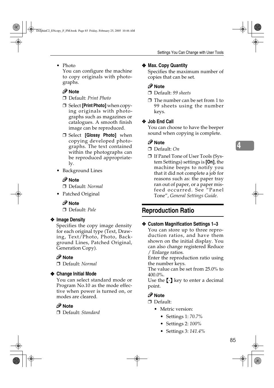 Reproduction ratio | Savin 4800WD User Manual | Page 95 / 124