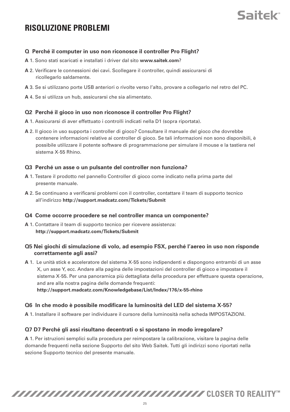 Risoluzione problemi | TRITTON X-55 Rhino H.O.T.A.S System Pro Flight User Manual | Page 110 / 224