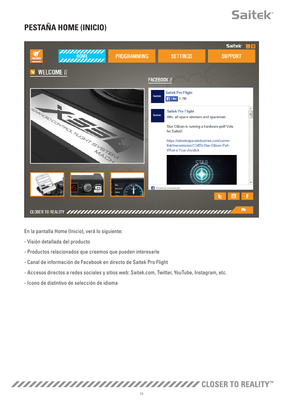 Pestaña home (inicio) | TRITTON X-55 Rhino H.O.T.A.S System Pro Flight User Manual | Page 126 / 224