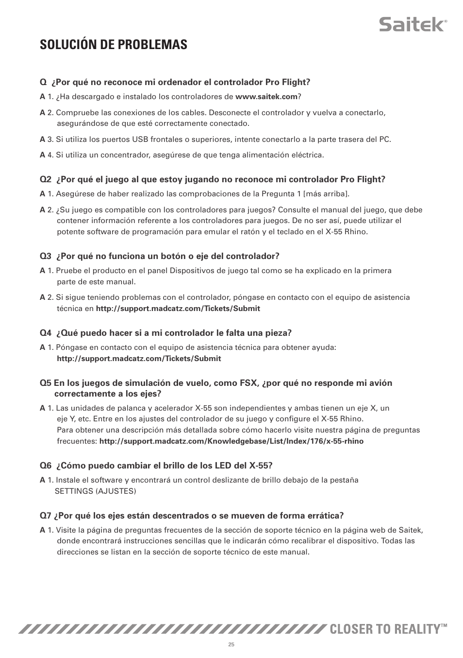 Solución de problemas | TRITTON X-55 Rhino H.O.T.A.S System Pro Flight User Manual | Page 138 / 224