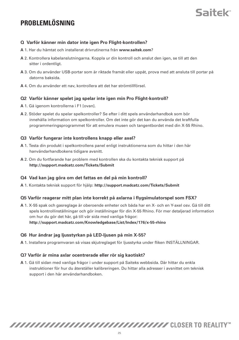 Problemlösning | TRITTON X-55 Rhino H.O.T.A.S System Pro Flight User Manual | Page 166 / 224