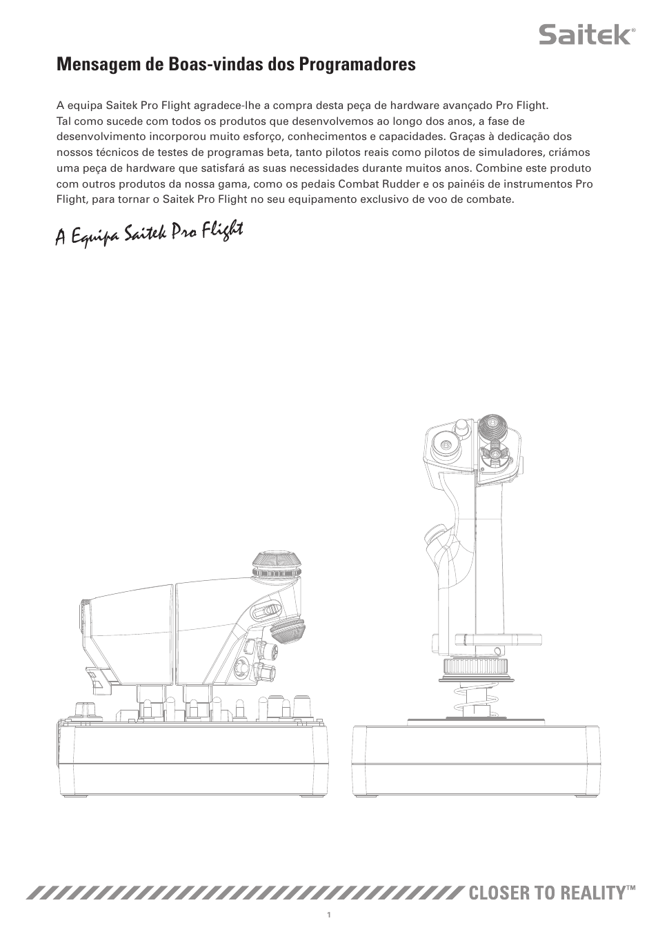 A equipa saitek pro flight, Mensagem de boas-vindas dos programadores | TRITTON X-55 Rhino H.O.T.A.S System Pro Flight User Manual | Page 170 / 224