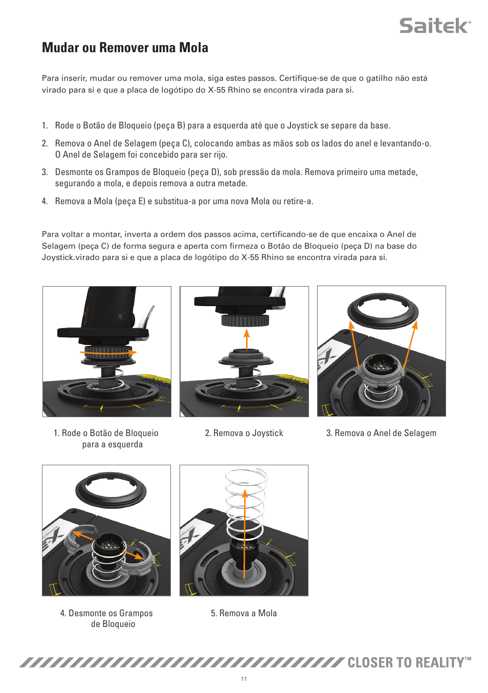 Mudar ou remover uma mola | TRITTON X-55 Rhino H.O.T.A.S System Pro Flight User Manual | Page 180 / 224