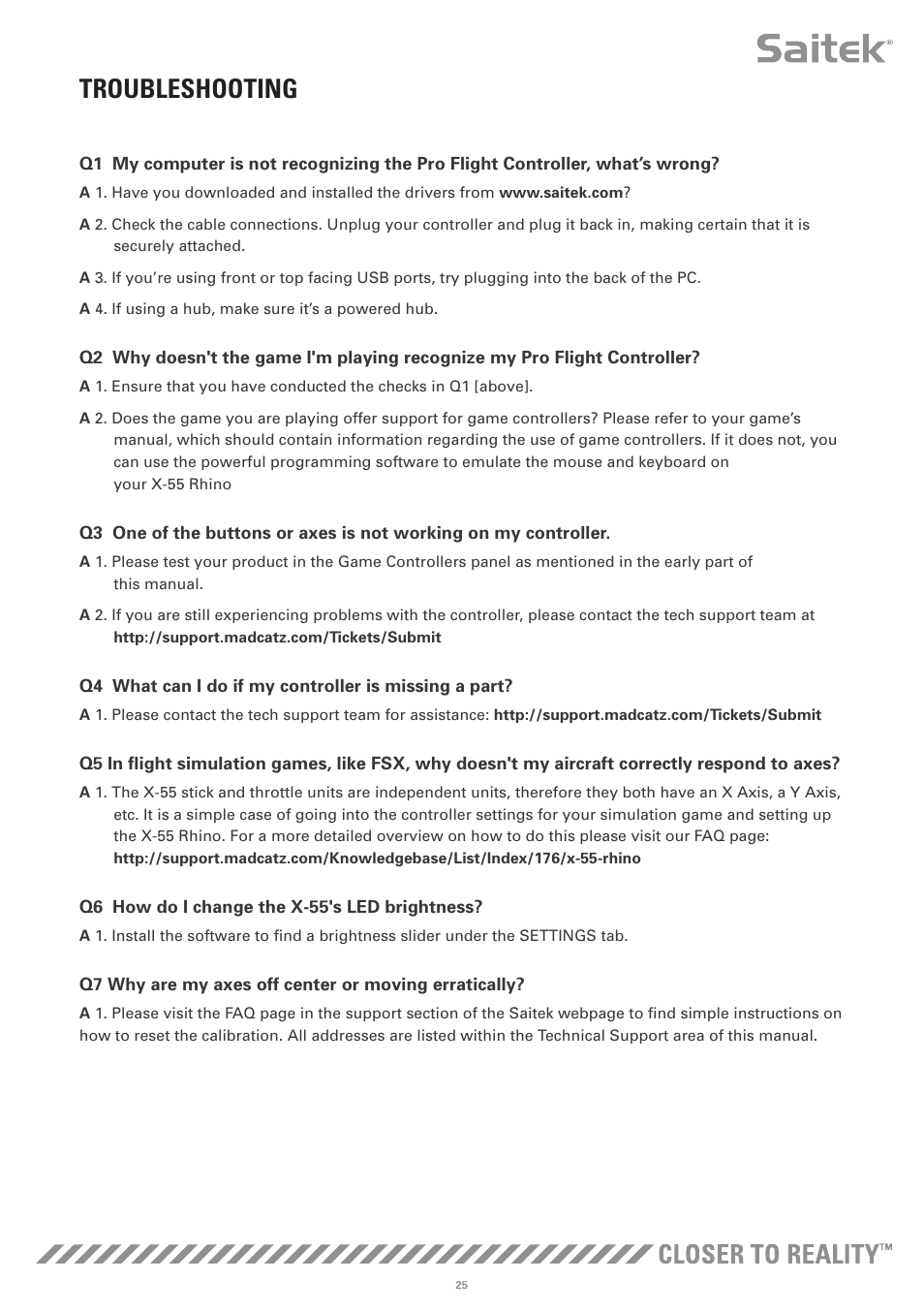 Troubleshooting | TRITTON X-55 Rhino H.O.T.A.S System Pro Flight User Manual | Page 26 / 224