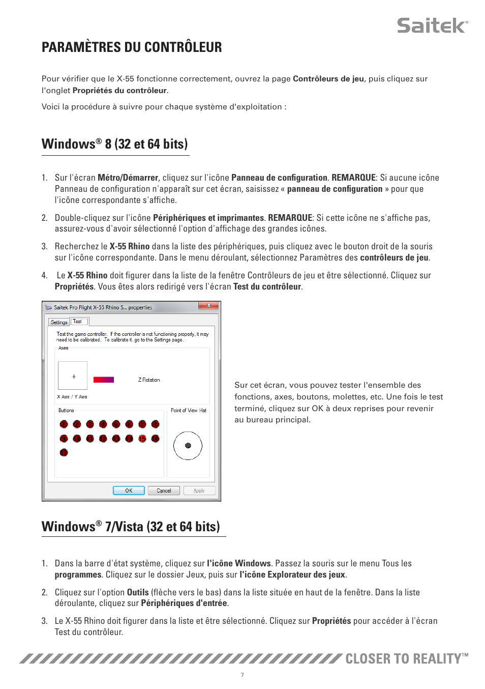 Paramètres du contrôleur, Windows | TRITTON X-55 Rhino H.O.T.A.S System Pro Flight User Manual | Page 36 / 224