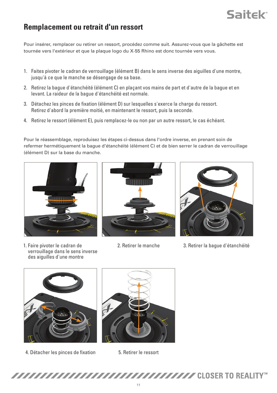 Remplacement ou retrait d'un ressort | TRITTON X-55 Rhino H.O.T.A.S System Pro Flight User Manual | Page 40 / 224