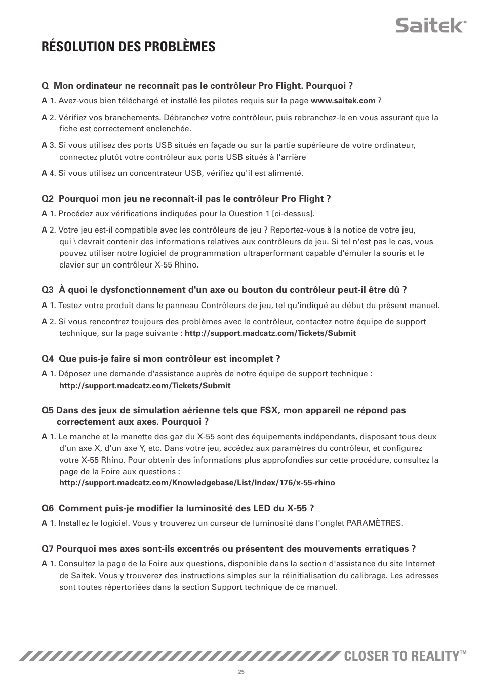 Résolution des problèmes | TRITTON X-55 Rhino H.O.T.A.S System Pro Flight User Manual | Page 54 / 224