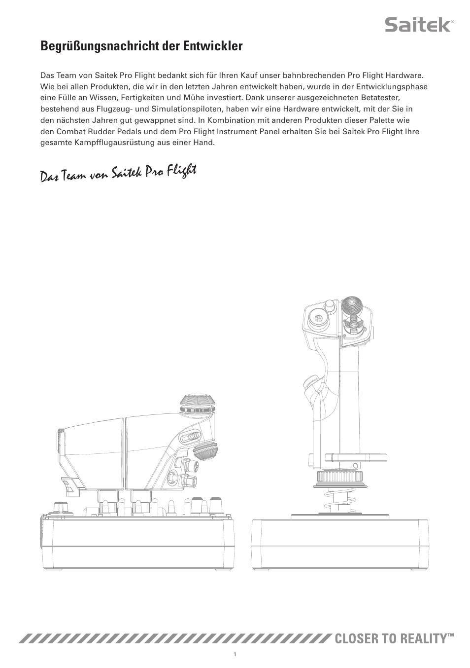 Das team von saitek pro flight, Begrüßungsnachricht der entwickler | TRITTON X-55 Rhino H.O.T.A.S System Pro Flight User Manual | Page 58 / 224