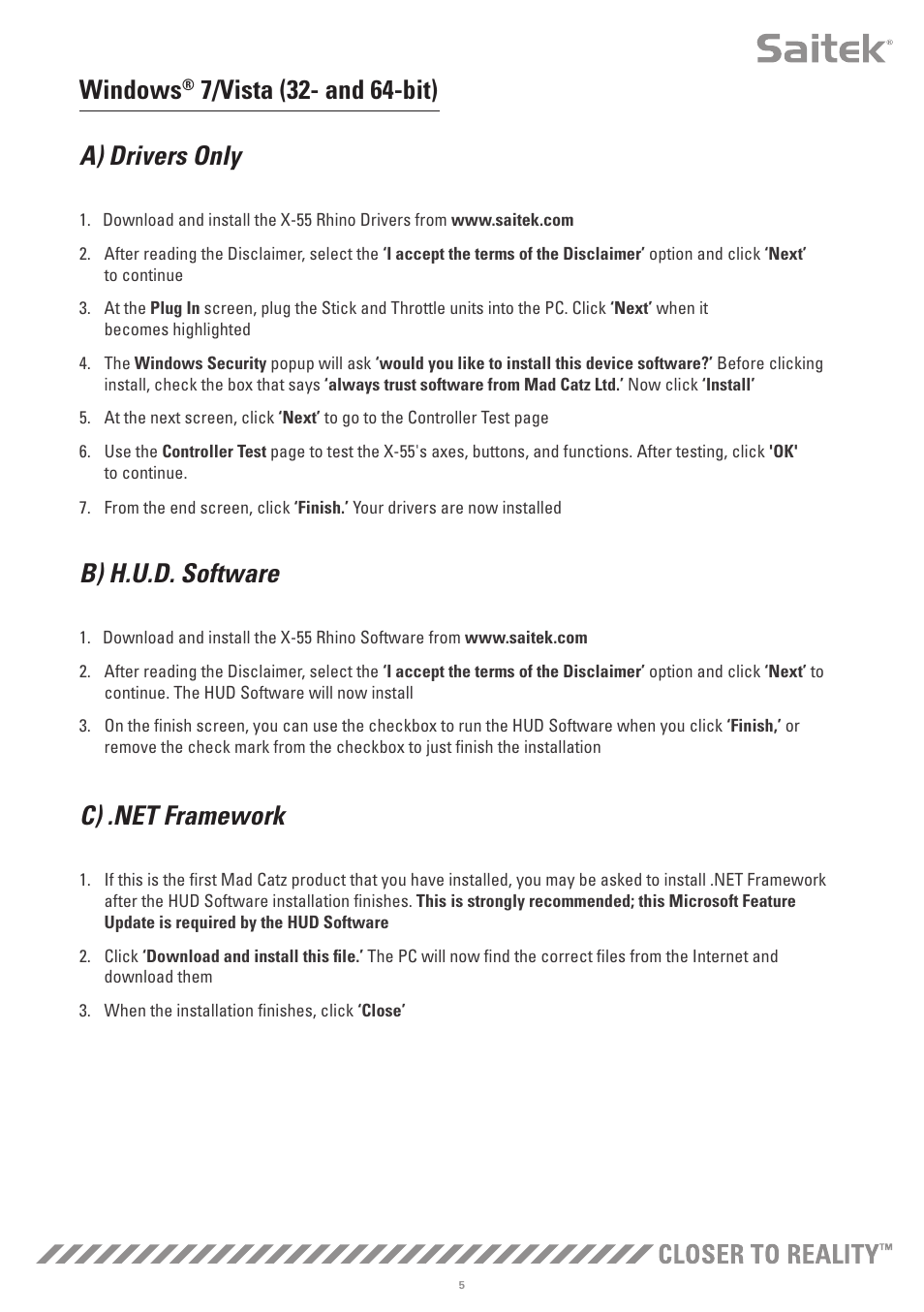 Windows, B) h.u.d. software | TRITTON X-55 Rhino H.O.T.A.S System Pro Flight User Manual | Page 6 / 224