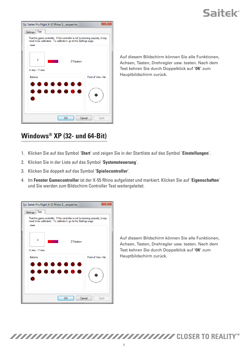 Windows, Xp (32- und 64-bit) | TRITTON X-55 Rhino H.O.T.A.S System Pro Flight User Manual | Page 65 / 224
