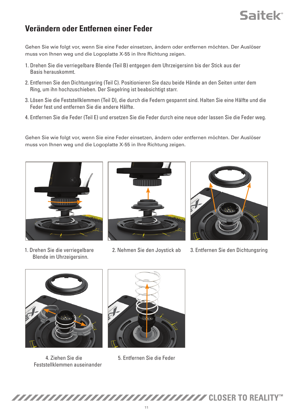 Verändern oder entfernen einer feder | TRITTON X-55 Rhino H.O.T.A.S System Pro Flight User Manual | Page 68 / 224