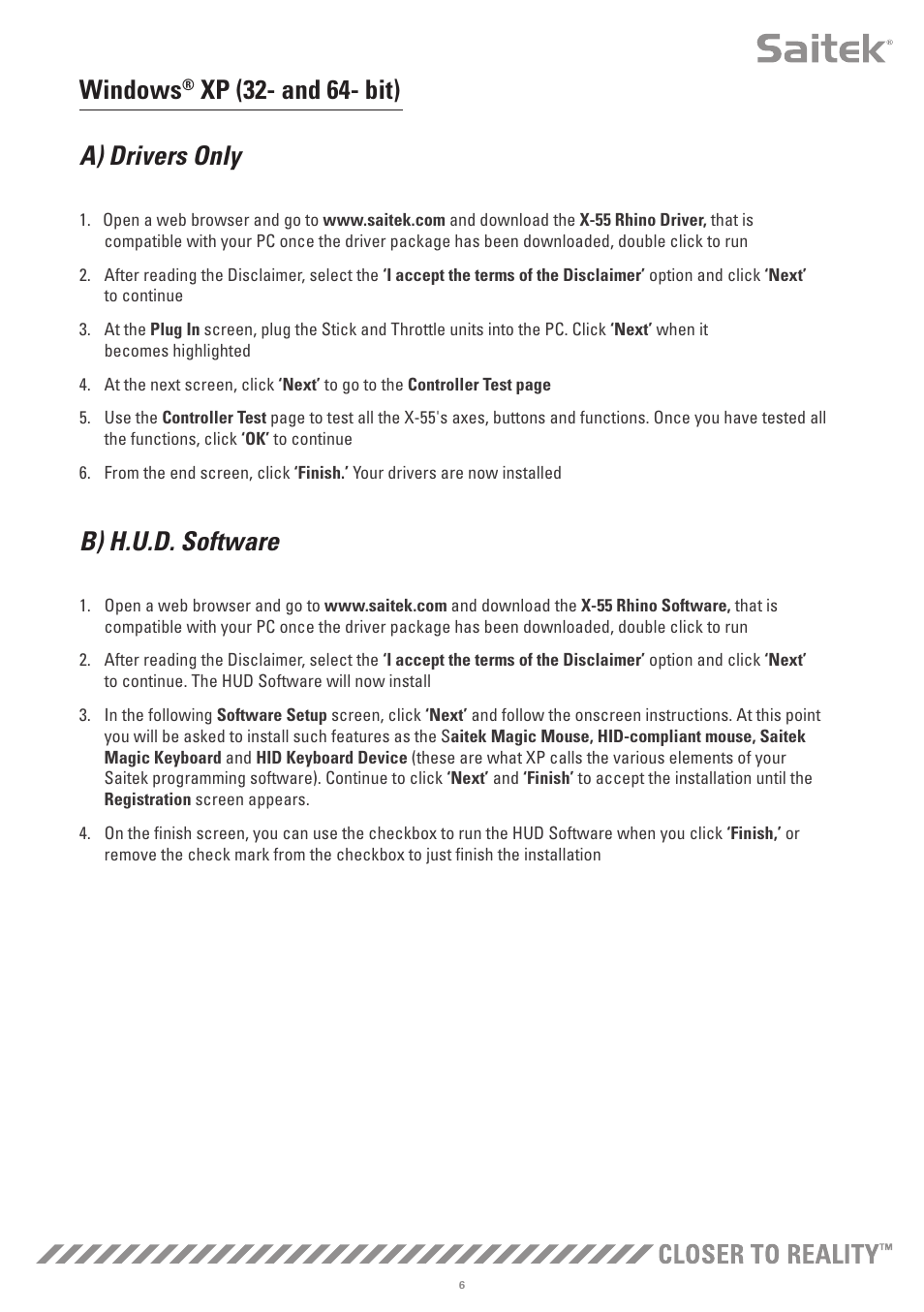 Windows, Xp (32- and 64- bit) a) drivers only, B) h.u.d. software | TRITTON X-55 Rhino H.O.T.A.S System Pro Flight User Manual | Page 7 / 224