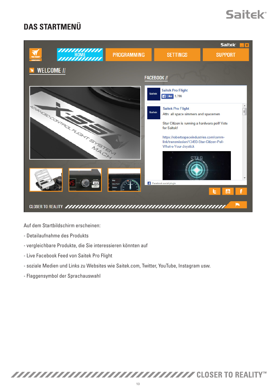 Das startmenü | TRITTON X-55 Rhino H.O.T.A.S System Pro Flight User Manual | Page 70 / 224