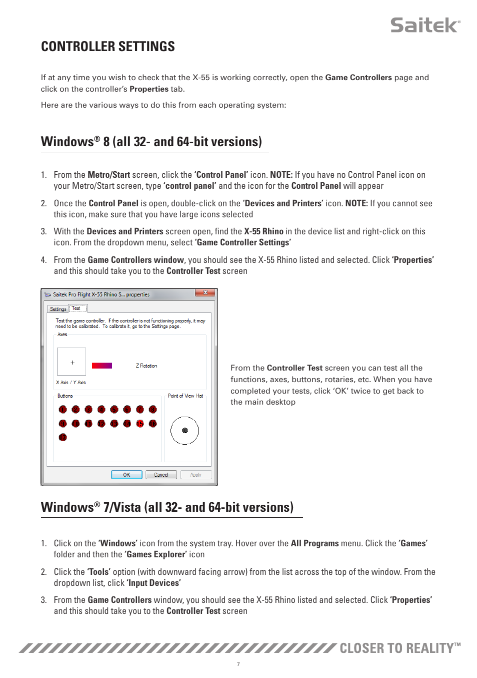 Controller settings, Windows | TRITTON X-55 Rhino H.O.T.A.S System Pro Flight User Manual | Page 8 / 224