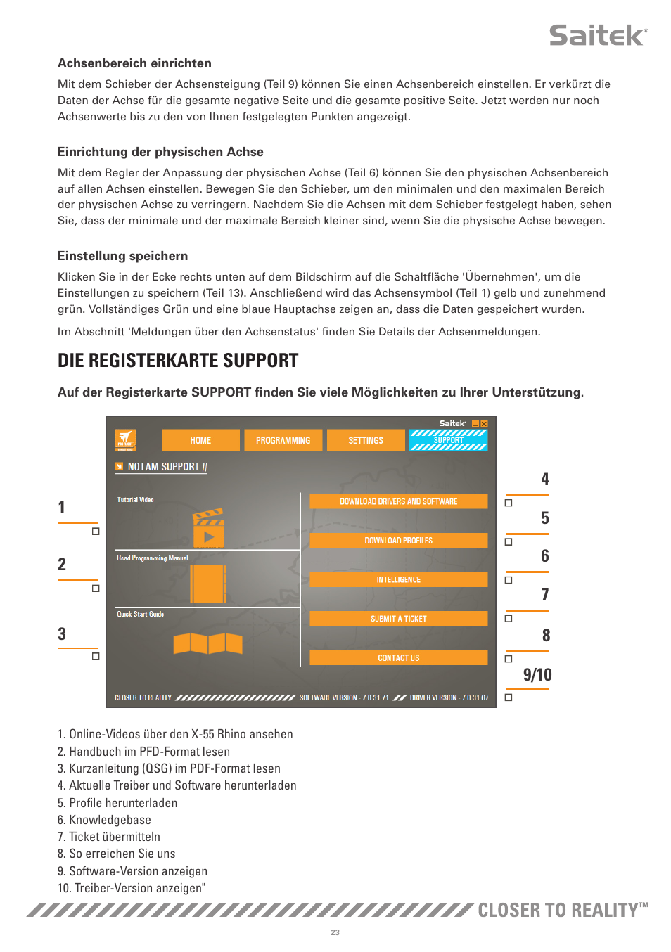 Die registerkarte support | TRITTON X-55 Rhino H.O.T.A.S System Pro Flight User Manual | Page 80 / 224