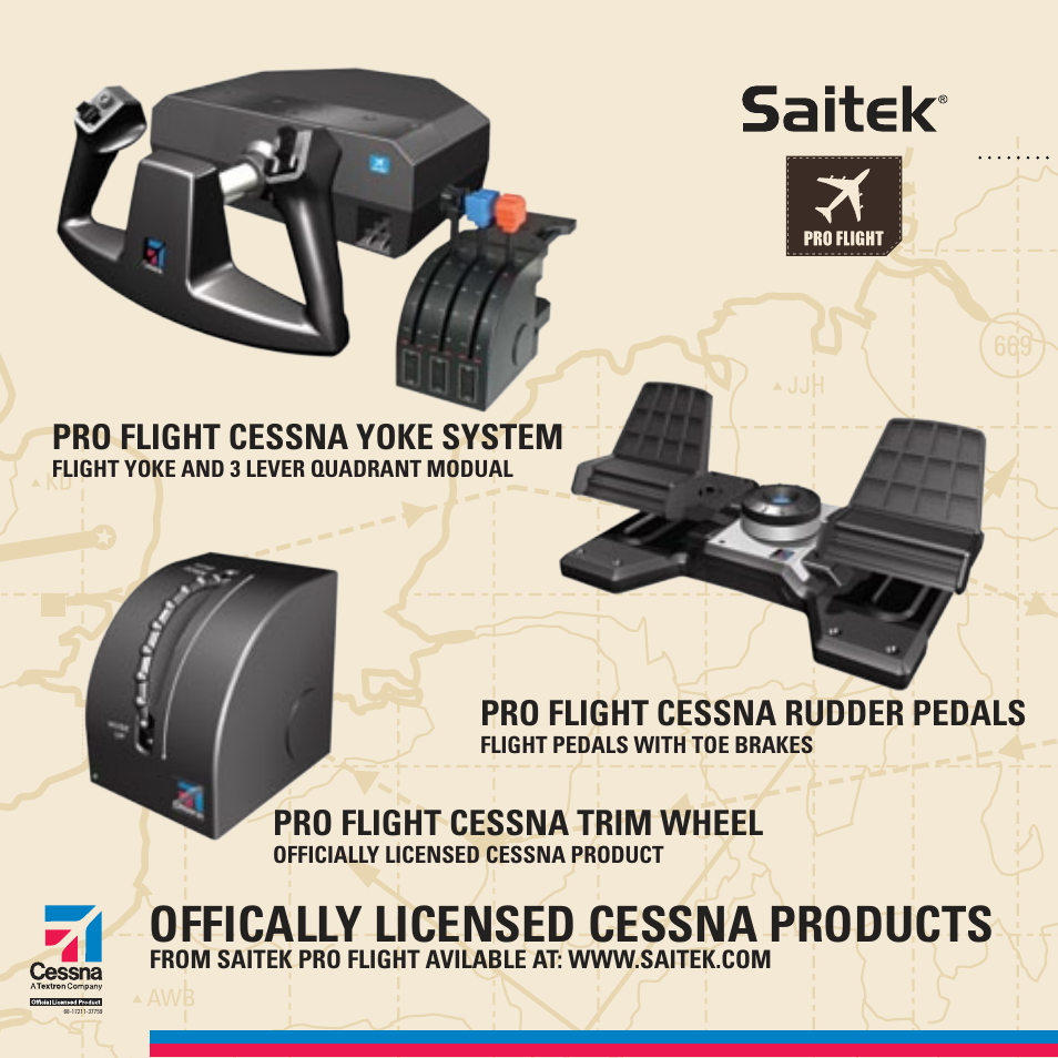 Offically licensed cessna products, Pro flight cessna rudder pedals, Pro flight cessna yoke system | Pro flight cessna trim wheel | TRITTON Cessna Yoke System Pro Flight User Manual | Page 2 / 68