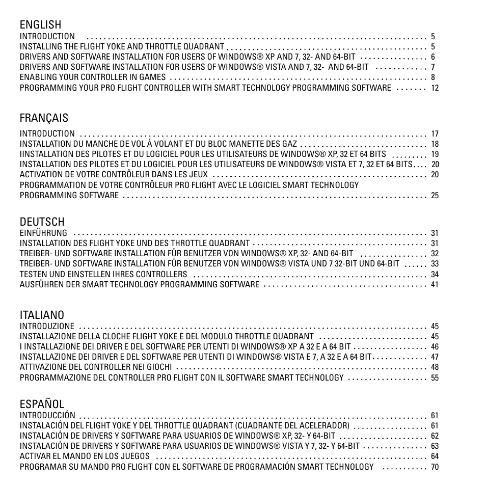English, Français, Deutsch | Italiano, Español | TRITTON Cessna Yoke System Pro Flight User Manual | Page 3 / 68