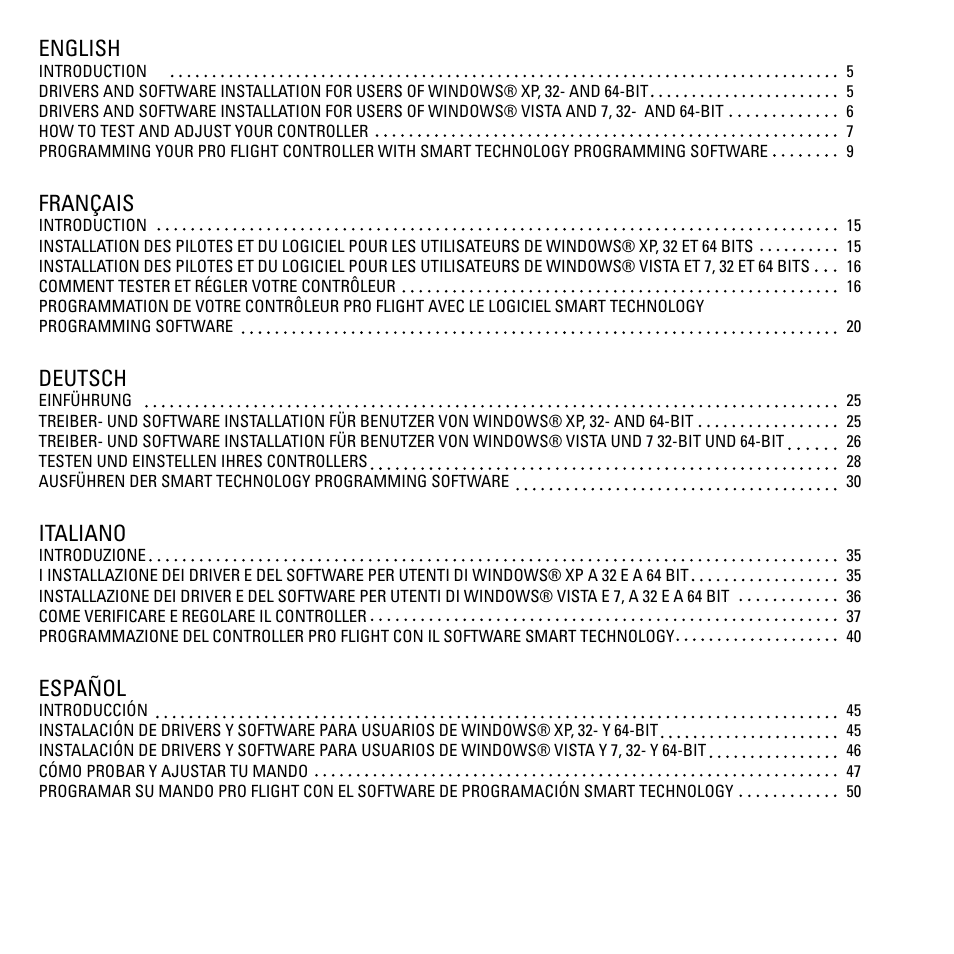 English, Français, Deutsch | Italiano, Español | TRITTON Cessna Rudder Pedals Pro Flight User Manual | Page 3 / 48