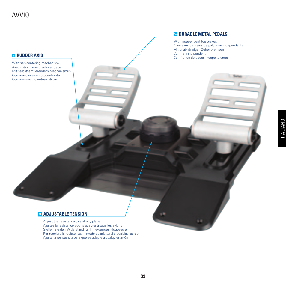 Avvio | TRITTON Combat Rudder Pedals Pro Flight User Manual | Page 39 / 64