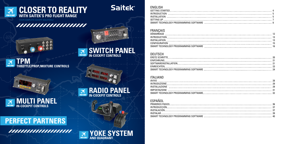 Closer to reality, Perfect partners switch panel, Radio panel | Yoke system, Multi panel, With saitek’s pro flight range | TRITTON BIP Pro Flight User Manual | Page 2 / 23