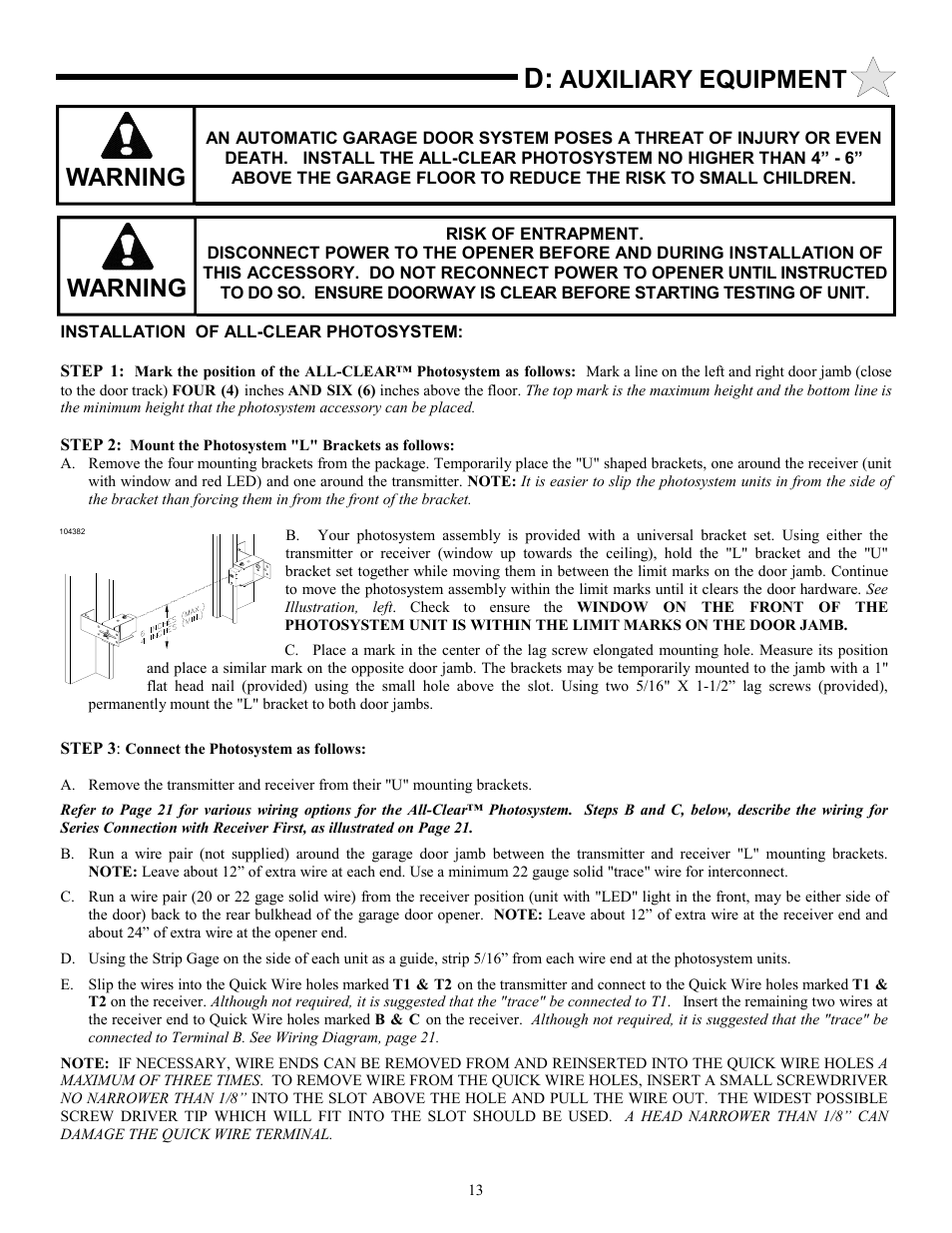 Auxiliary equipment, Warning | Allstar Products Group 3500 User Manual | Page 13 / 24