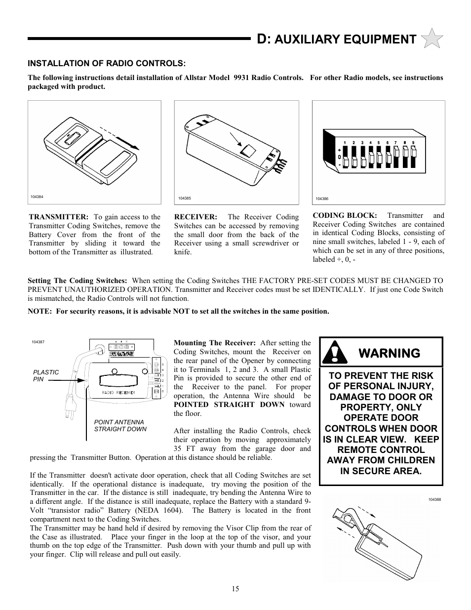 Warning, Auxiliary equipment | Allstar Products Group 3500 User Manual | Page 15 / 24